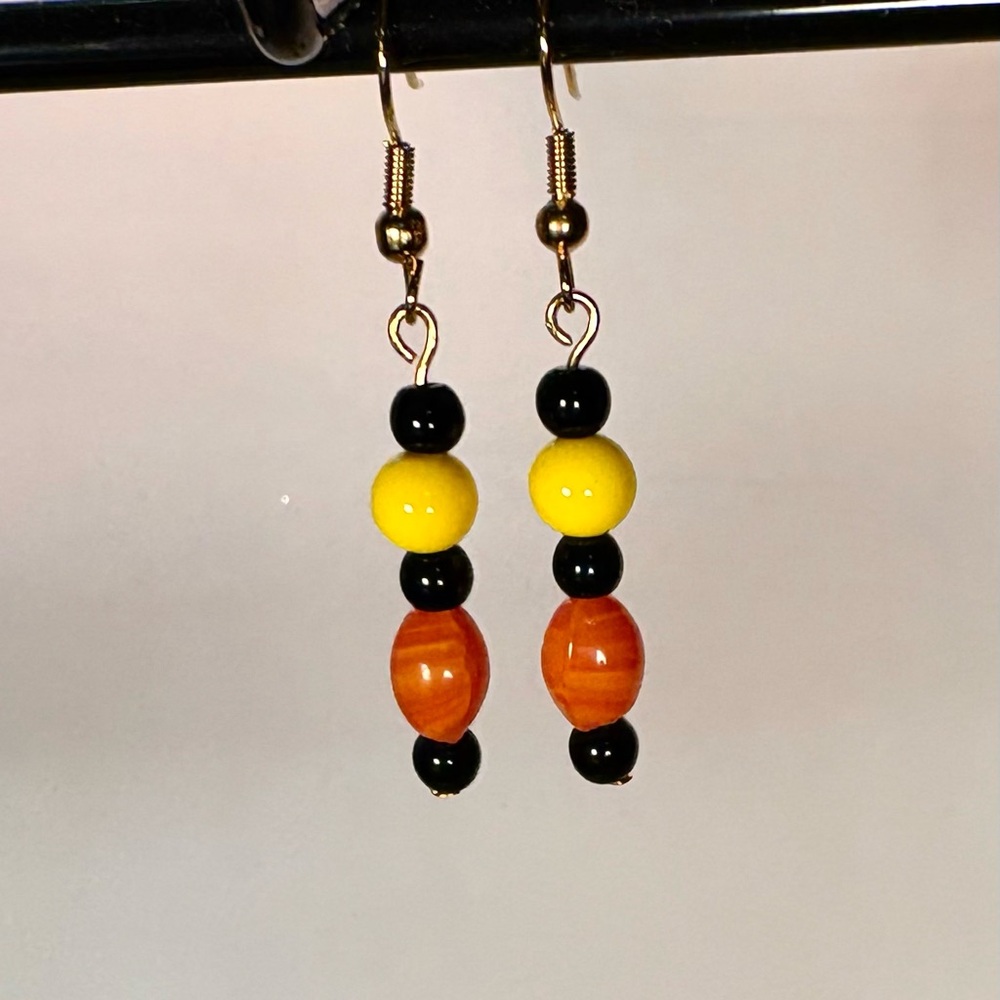 Earrings Pierced HALLOWEEN-AUTUMN Handcrafted Unique Orange/Yellow/Black Glass